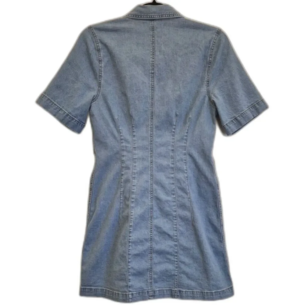 Madewell Denim Mini Dress S Snap Front Hemp Blend Short Sleeve Light Wash Casual - Picture 11 of 11